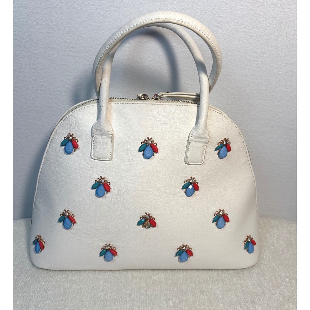 Unbranded Jeweled Bee Satchel Bag Womens Large White Good Embellished Dome